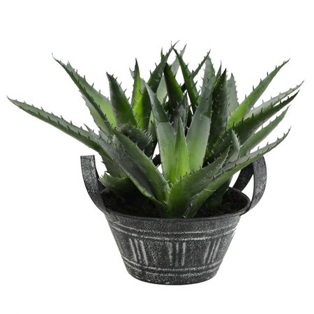 VICKERMAN 7.5 in. Green Succulent in Galvanized Pot FE180901